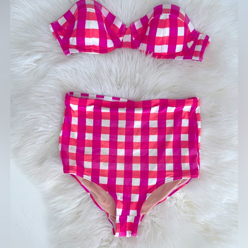 Jcrew Checkered/Gingham Strapless High Waisted Tw… - image 1